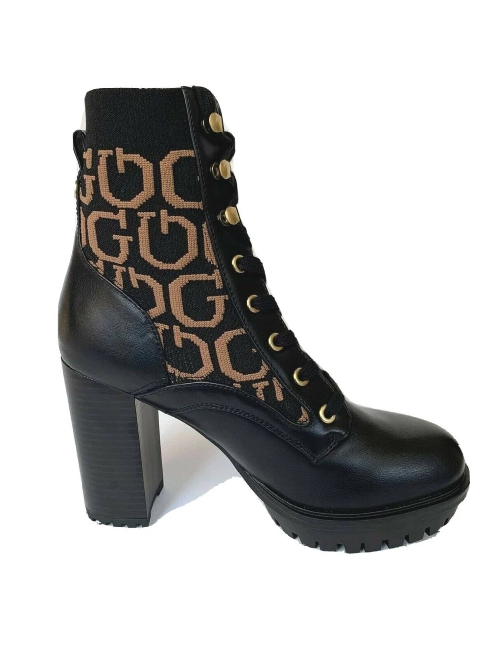 Guess Black and Tan High-Heel Lace-Up Ankle Boots Women’s Size 8 1/2